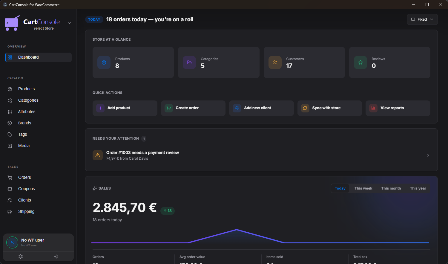 CartConsole Dashboard — Dark Mode